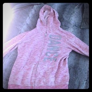 Pink hoodie that says dance